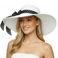 Wide Brim Sun Hat for Women Floppy Straw Hat Summer Beach Hats Fashionable Trendy Hats Sun Protection UPF 50+ (1 Pack: White With Black Polka Dot Band, 4.7" Brim)