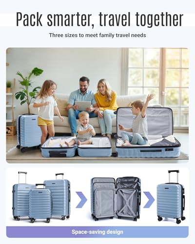 Luggage Sets 3 Pcs Suitcase with Wheels (Light Blue / 3-Piece Set-20 Inch/24 Inch/28 Inch)