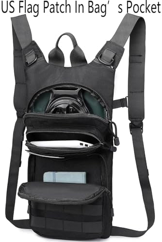 Insulated Water Hydration Pack Bag with 3L TPU Bladder Tactical Molle Hydration Backpack for Hiking Cycling Running (Black + Gray)