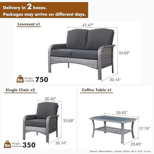 Patio Furniture Set (4 PCS Loveseat Chair Set / Black)