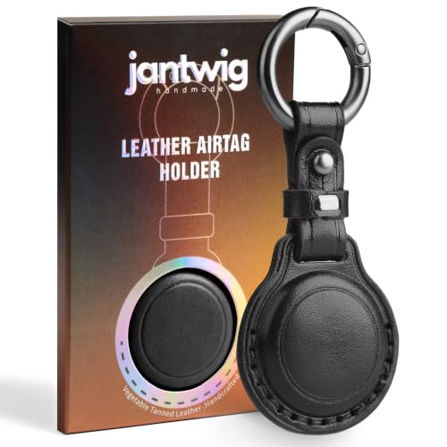 Genuine Leather Keychain Holder Case for Apple AirTag ((1 Pack)Black)