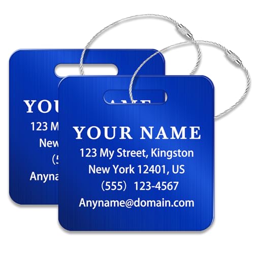 Personalized Metal Luggage Tags (Square Blue)