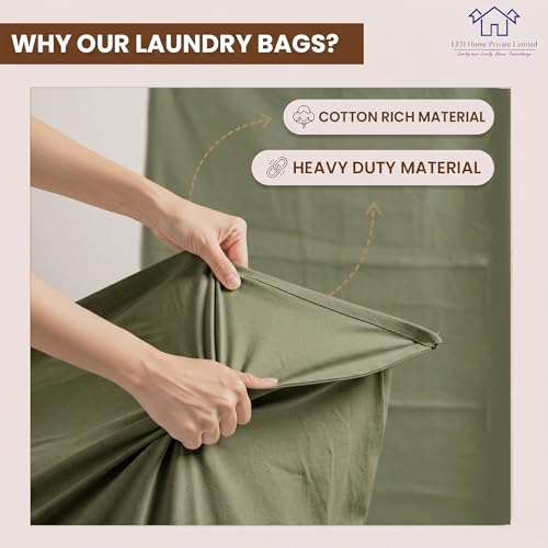 LFH Home Large Premium Cotton Rich Canvas Laundry Bag with Drawstring and Handles Heavy Duty (28"x36" (Pack of 6) / Military Green)