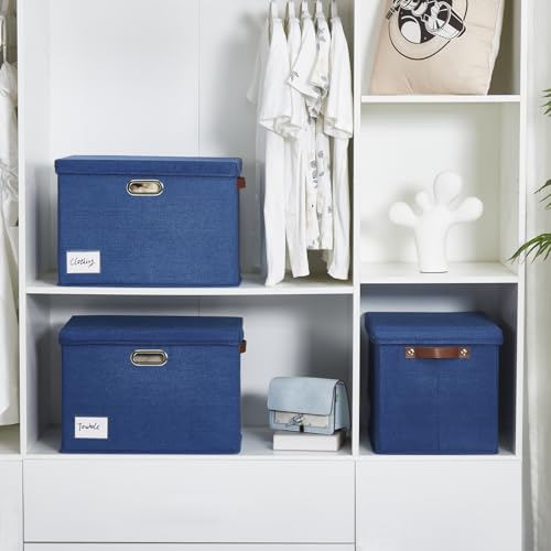 17" Large Fabric Storage Box with Lids (Navy / Large -2 Pack)