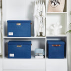 17" Large Fabric Storage Box with Lids (Navy / Large -2 Pack)