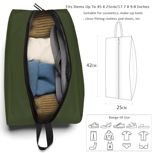 Shoe Bags for Travel Waterproof Odor Absorbing Lightweight Golf Soccer Shoe Storage Organizer Pouch with Smooth Zipper and Handle (Dark Green / 16.5 × 9.8 Inches | 1-Pack)