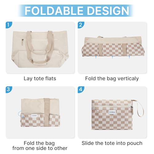 Beach Bag Waterproof Beach Tote Pool Bags for Women (Brown Checkered / 35L)