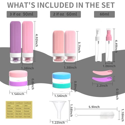 16 Pack Travel Bottles for Toiletries (Pink & Purple)