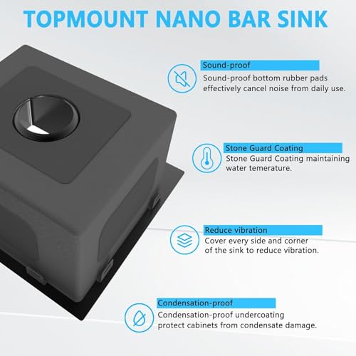 13x15x9 inch Drop in Bar Sink Gunmetal Black 18 Gauge T304 Stainless Steel (13x15x9 inch Black)