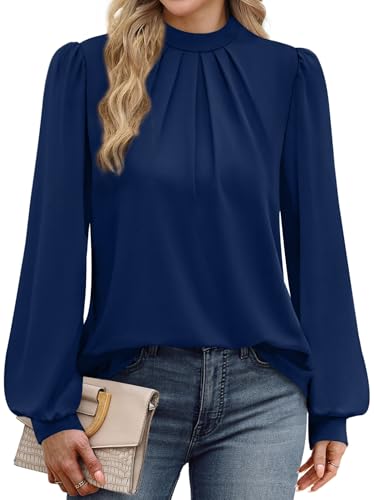 Womens Tops Fall Outfits for Women 2026 Long Sleeve Shirts for Women Blouses Dressy Casual Trendy Fashion Work Early Fall Clothes Business Casual Spring Tunic Tops Winter Clothing Navy Blue M (06 - Navy Blue / Medium)