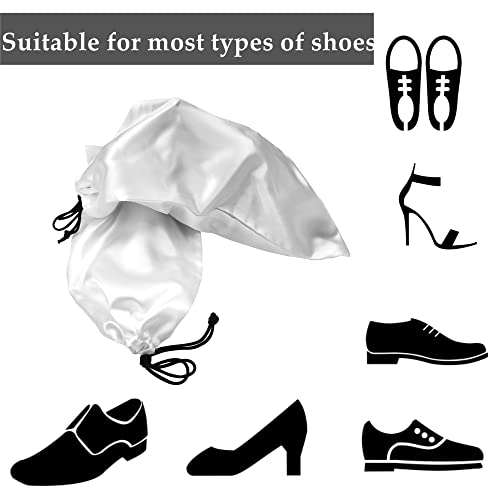 4 Pack Shoe Bags for Travel Satin Fabric Shoe Bag with Drawstring for Men Women Travel Protecting Storing Shoes (White)
