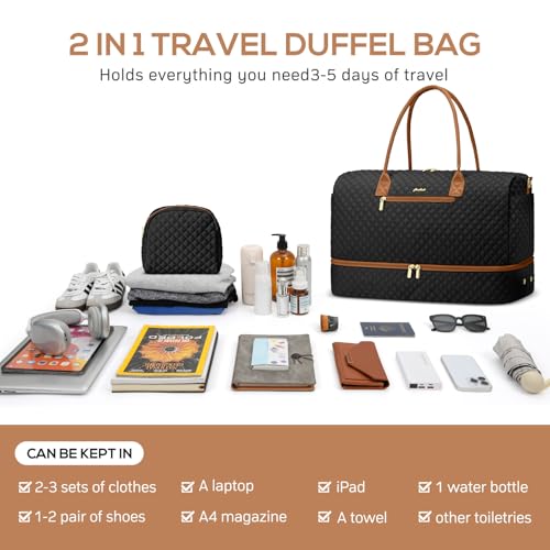 Travel Weekender Duffle Bags for Women (31-Black Brown / X-Large)