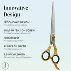 Professional Hair Cutting Pet Grooming Scissors (Half Gold/Black / PetCraft Series)