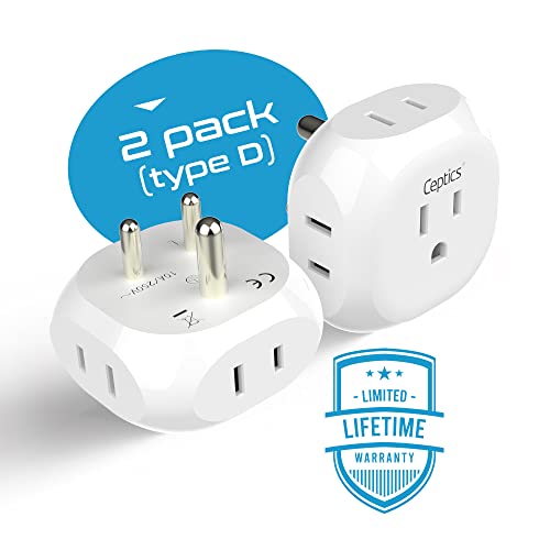 India Pakistan Travel Adapter (2 Pack / Type D - India / Pakistan)