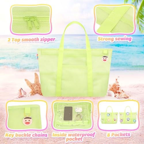 Mesh Beach Bag with Zipper (Green)