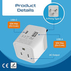 Thailand Travel Plug Adapter (Gray white)