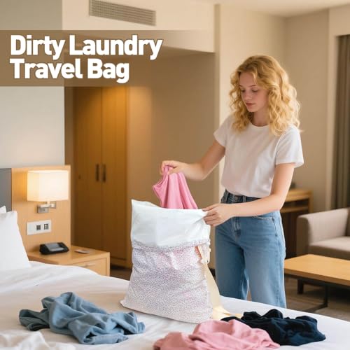 Laundry Bag Backpack for Dorm & Travel (Pink Florals)