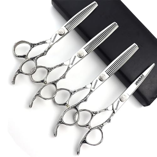 6/7/8 Inch Professional Hairdressing Scissors Barber Rose Pattern Hair Stylist Shears Styling Tool Japanese Stainless Steel Clippers (6-in four piece set) (6-inch -4pc)