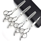 6/7/8 Inch Professional Hairdressing Scissors Barber Rose Pattern Hair Stylist Shears Styling Tool Japanese Stainless Steel Clippers (6-in four piece set) (6-inch -4pc)
