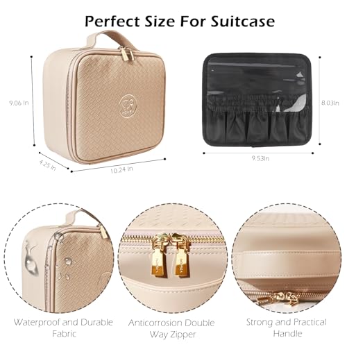Travel Makeup Bag Cosmetic Bag Makeup Organizer Bag with Lighted Mirror (FleshColor / Woven)