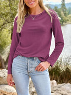 Long Sleeve Shirts for Women Casual Crewneck Tops Basic Tees (Medium / 01purple)