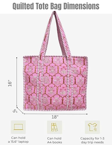 100% Cotton Quilted Tote Bag For Women (Violet Kiss Georgia Clay Floral Print)