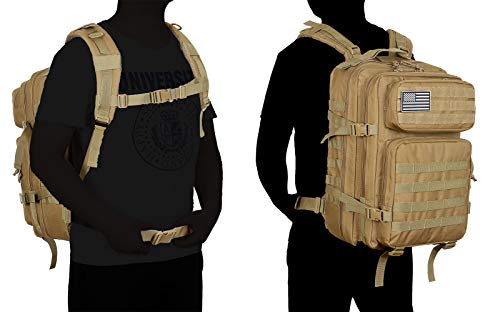 45L Military Tactical Backpacks Molle Army Assault Pack 3 Day Bug Out Bag Hiking Treeking Rucksack (1.2 Khaki)