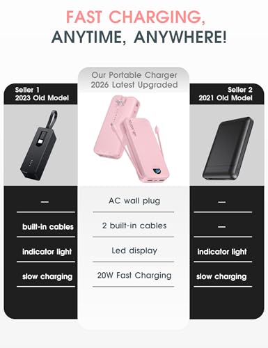 Portable Charger 20000mAh PD20W w (Magenta)