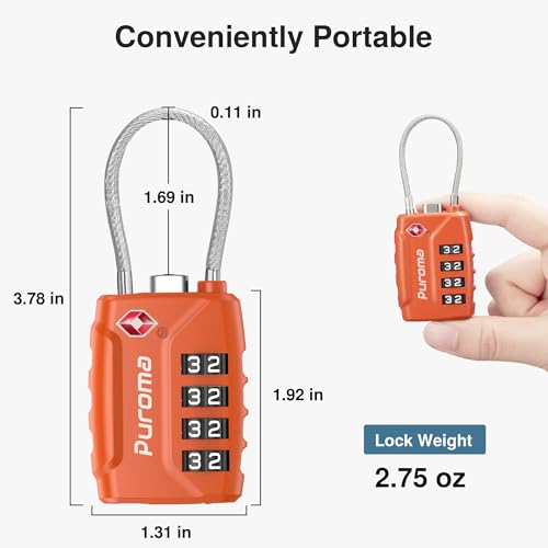 2 TSA Approved Luggage Locks 4 Digit Code Cable Lock Robust Orange (Basic Robust Orange)
