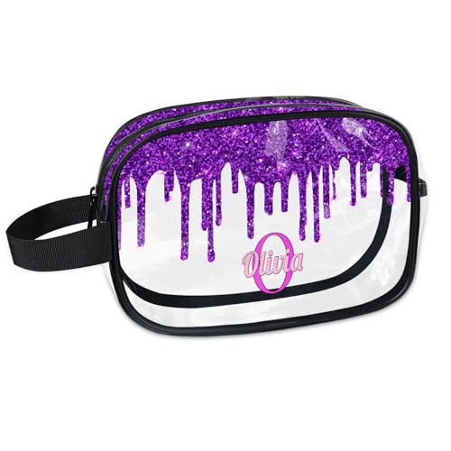 Personalized Transparent Makeup Bag with Name (Deep Purple)
