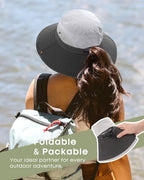 Womens Sun Hat with Ponytail Hole Beach Hiking Summer Wide Brim UPF 50+ Outdoor Protection Foldable Bucket Hat Grey (Grey)