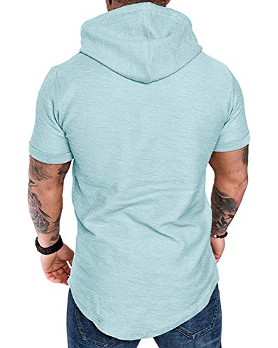 Mens Fashion Hoodies Sport Pullover Solid Color Shirt Workout Lightweight Tops Sky Blue (Small / Sky Blue1)