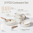Pots and Pans Set Non Stick (White / 21 Piece)