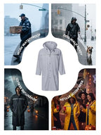 Mens Long Hooded Safety Rain Jacket Waterproof Emergency Raincoat Poncho (Medium / Grey)