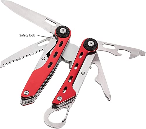 10-in-1 Stainless Steel Multitool for Hiking and Survival Gear with Needlenose Pliers, Wire Cutter, Saw, Safety Lock, Nylon Sheath, Red (10-in-1 / Red)