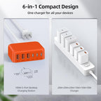 100W 6 in 1 USB Charger (Orange)