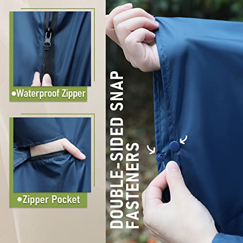 Unisex Rain Poncho Raincoat Hooded for Adults Women with Pockets (Navy)