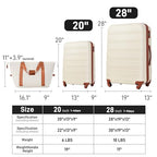 Luggage sets of 2 Piece (3-Piece Set(20+28IN+Bag) / White and Brown)