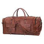 Leather Duffle Bag for Men Luggage Handmade Travel Bag Carry On Luggage Weekender Bags Overnight Gym Sports Cabin Holdall Bag For Airplanes Men And Women (30 inch)