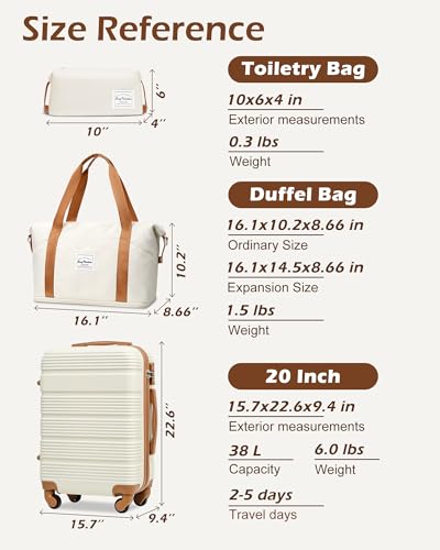 Luggage Sets with Spinner Wheels (3 piece set(DB) / WHITE-BROWN)
