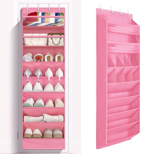 1 Pack 8 Shelves Over The Door Shoe Organizer (PINK / 25+ Pairs)