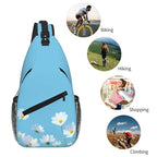 Sling Bag White Flower Blue Summer Hiking Daypack Crossbody Shoulder Backpack Travel Chest Pack for Men Women (B0160)
