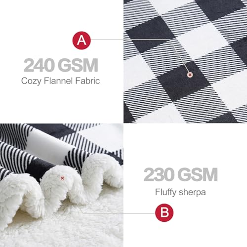 Sherpa Fleece Throw Blanket 80" x 90" Reversible Plush Fluffy Large Big Blanket Lattice Flannel Blankets for All Season Use (Black and White / 80"*90")