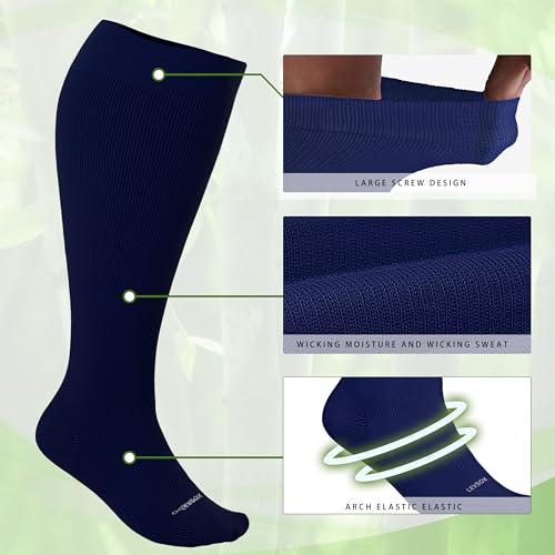Plus Size Compression Socks for Women & Men Wide Calf 15 (XX-Large / 3 Pairs-black/Grey/Blue)