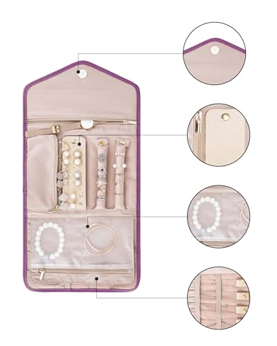 Travel Jewelry Organizer Roll Foldable Jewelry Case (Medium / Purple)