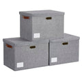 15" Fabric Storage Box with Lids (Gray / Medium-3 Pack)