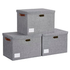 15" Fabric Storage Box with Lids (Gray / Medium-3 Pack)