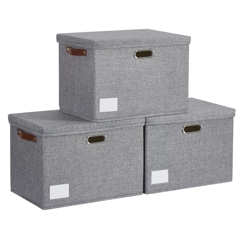 15" Fabric Storage Box with Lids (Gray / Medium-3 Pack)