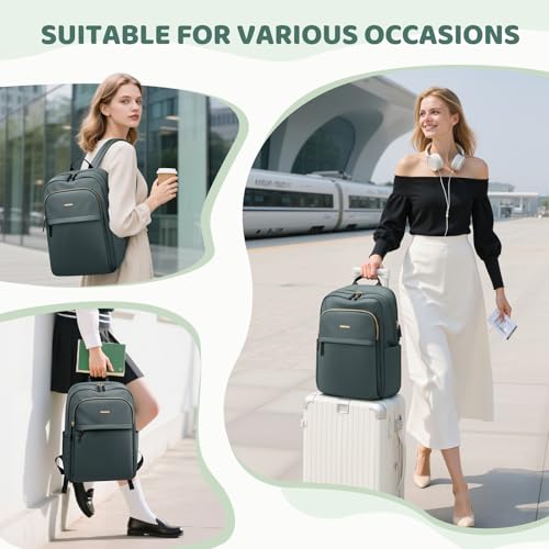 Hiking Travel Backpack for Women Casual Business Weekender Multilayer Laptop Bag (A-darkgreen / 16 Inch)