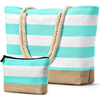 Beach Bag Initial Beach Tote with Makeup Bag for Travel (Mint Green)